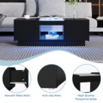 Black Coffee Table 100x50x35.5 cm - with Glass Panel, LED Lighting, App Control, 2 Drawers - Image 26