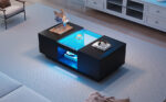 Black Coffee Table 100x50x35.5 cm - with Glass Panel, LED Lighting, App Control, 2 Drawers - Image 36
