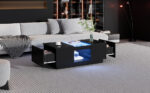 Black Coffee Table 100x50x35.5 cm - with Glass Panel, LED Lighting, App Control, 2 Drawers - Image 4