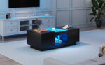 Black Coffee Table 100x50x35.5 cm - with Glass Panel, LED Lighting, App Control, 2 Drawers - Image 5