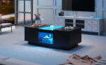 Black Coffee Table 100x50x35.5 cm - with Glass Panel, LED Lighting, App Control, 2 Drawers - Image 7