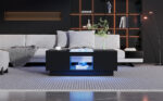 Black Coffee Table 100x50x35.5 cm - with Glass Panel, LED Lighting, App Control, 2 Drawers - Image 8