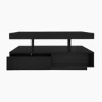 Black High-Gloss Coffee Table 95x50x42.5 cm - with 4 Glass Panels, 2 Drawers and 2 Open Compartments, U-Shaped