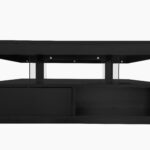 Black High-Gloss Coffee Table 95x50x42.5 cm - with 4 Glass Panels, 2 Drawers and 2 Open Compartments, U-Shaped - Image 13