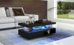 Black High-Gloss Coffee Table 95x50x42.5 cm - with 4 Glass Panels, 2 Drawers and 2 Open Compartments, U-Shaped - Image 19