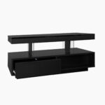 Black High-Gloss Coffee Table 95x50x42.5 cm - with 4 Glass Panels, 2 Drawers and 2 Open Compartments, U-Shaped - Image 2