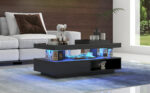 Black High-Gloss Coffee Table 95x50x42.5 cm - with 4 Glass Panels, 2 Drawers and 2 Open Compartments, U-Shaped - Image 20