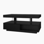 Black High-Gloss Coffee Table 95x50x42.5 cm - with 4 Glass Panels, 2 Drawers and 2 Open Compartments, U-Shaped - Image 3