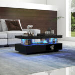 Black High-Gloss Coffee Table 95x50x42.5 cm - with 4 Glass Panels, 2 Drawers and 2 Open Compartments, U-Shaped - Image 37