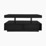 Black High-Gloss Coffee Table 95x50x42.5 cm - with 4 Glass Panels, 2 Drawers and 2 Open Compartments, U-Shaped - Image 4