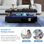 Black High-Gloss Coffee Table 95x50x42.5 cm - with 4 Glass Panels, 2 Drawers and 2 Open Compartments, U-Shaped - Image 40