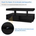 Black High-Gloss Coffee Table 95x50x42.5 cm - with 4 Glass Panels, 2 Drawers and 2 Open Compartments, U-Shaped - Image 43