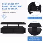 Čierny vysokolesklý konferenčný stolík 95x50x42,5 cm - so 4 sklenenými panelmi, 2 zásuvkami a 2 otvorenými oddeleniami, v tvare U – Obrázok 44