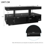 Black High-Gloss Coffee Table 95x50x42.5 cm - with 4 Glass Panels, 2 Drawers and 2 Open Compartments, U-Shaped - Image 45