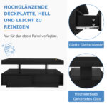 Black High-Gloss Coffee Table 95x50x42.5 cm - with 4 Glass Panels, 2 Drawers and 2 Open Compartments, U-Shaped - Image 46