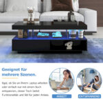 Black High-Gloss Coffee Table 95x50x42.5 cm - with 4 Glass Panels, 2 Drawers and 2 Open Compartments, U-Shaped - Image 47