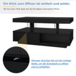 Black High-Gloss Coffee Table 95x50x42.5 cm - with 4 Glass Panels, 2 Drawers and 2 Open Compartments, U-Shaped - Image 51