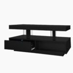 Black High-Gloss Coffee Table 95x50x42.5 cm - with 4 Glass Panels, 2 Drawers and 2 Open Compartments, U-Shaped - Image 59