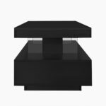 Black High-Gloss Coffee Table 95x50x42.5 cm - with 4 Glass Panels, 2 Drawers and 2 Open Compartments, U-Shaped - Image 7