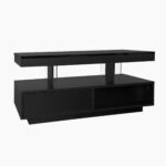Black High-Gloss Coffee Table 95x50x42.5 cm - with 4 Glass Panels, 2 Drawers and 2 Open Compartments, U-Shaped - Image 9