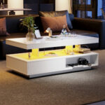 White High-Gloss Coffee Table 95x50x42.5 cm - with 4 Glass Panels, 2 Drawers and 2 Open Compartments, U-Shaped - Image 15