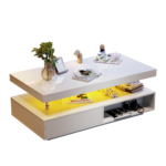 White High-Gloss Coffee Table 95x50x42.5 cm - with 4 Glass Panels, 2 Drawers and 2 Open Compartments, U-Shaped - Image 2