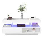 White High-Gloss Coffee Table 95x50x42.5 cm - with 4 Glass Panels, 2 Drawers and 2 Open Compartments, U-Shaped - Image 20