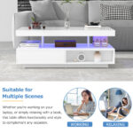 White High-Gloss Coffee Table 95x50x42.5 cm - with 4 Glass Panels, 2 Drawers and 2 Open Compartments, U-Shaped - Image 21