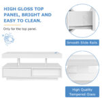 White High-Gloss Coffee Table 95x50x42.5 cm - with 4 Glass Panels, 2 Drawers and 2 Open Compartments, U-Shaped - Image 22