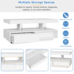 White High-Gloss Coffee Table 95x50x42.5 cm - with 4 Glass Panels, 2 Drawers and 2 Open Compartments, U-Shaped - Image 25