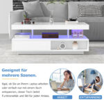 White High-Gloss Coffee Table 95x50x42.5 cm - with 4 Glass Panels, 2 Drawers and 2 Open Compartments, U-Shaped - Image 29