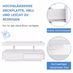 Biela vysokolesklá kávová doska 95x50x42,5 cm - so 4 sklenenými panelmi, 2 zásuvkami a 2 otvorenými oddielmi, v tvare U – Obrázok 31
