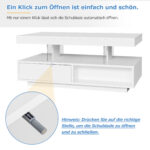 White High-Gloss Coffee Table 95x50x42.5 cm - with 4 Glass Panels, 2 Drawers and 2 Open Compartments, U-Shaped - Image 32