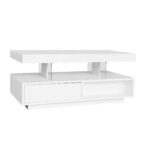 White High-Gloss Coffee Table 95x50x42.5 cm - with 4 Glass Panels, 2 Drawers and 2 Open Compartments, U-Shaped - Image 33