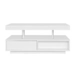 White High-Gloss Coffee Table 95x50x42.5 cm - with 4 Glass Panels, 2 Drawers and 2 Open Compartments, U-Shaped - Image 36