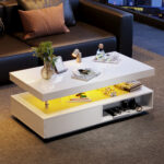 White High-Gloss Coffee Table 95x50x42.5 cm - with 4 Glass Panels, 2 Drawers and 2 Open Compartments, U-Shaped - Image 3