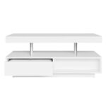 White High-Gloss Coffee Table 95x50x42.5 cm - with 4 Glass Panels, 2 Drawers and 2 Open Compartments, U-Shaped - Image 37