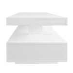 White High-Gloss Coffee Table 95x50x42.5 cm - with 4 Glass Panels, 2 Drawers and 2 Open Compartments, U-Shaped - Image 8