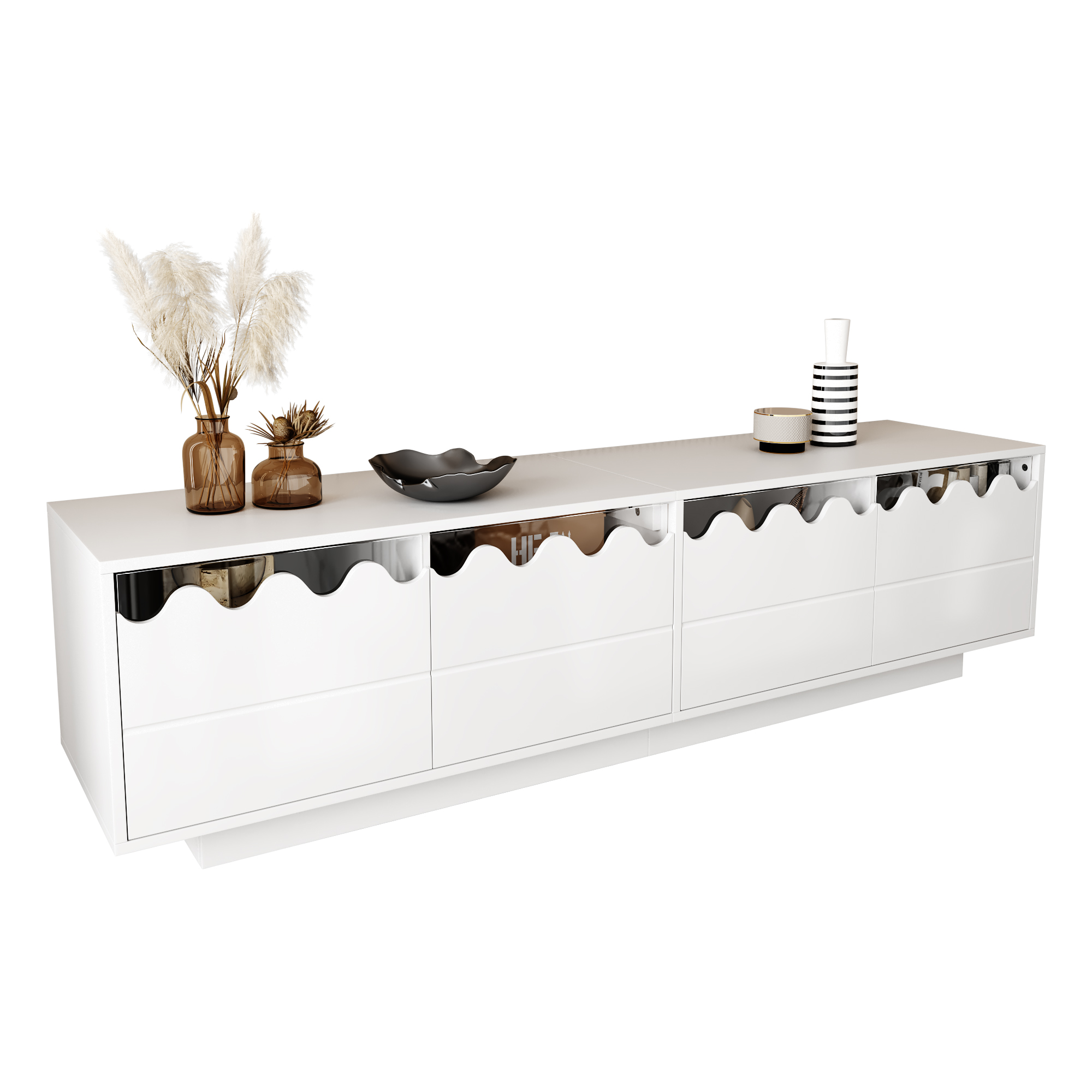 Modern TV Cabinet with 4 Doors and Wave Design – Stylish Storage Solution for Living Room, Entertain