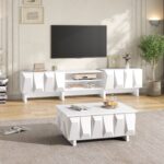 Living Room Set: TV Lowboard, Coffee Table, TV Cabinet, Particle Board Relief, 4 Doors, Open Shelf