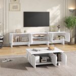 Living Room Set: TV Lowboard, Coffee Table, TV Cabinet, Particle Board Relief, 4 Doors, Open Shelf - Image 2