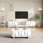 Living Room Set: TV Lowboard, Coffee Table, TV Cabinet, Particle Board Relief, 4 Doors, Open Shelf - Image 3