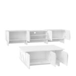 Living Room Set: TV Lowboard, Coffee Table, TV Cabinet, Particle Board Relief, 4 Doors, Open Shelf - Image 6
