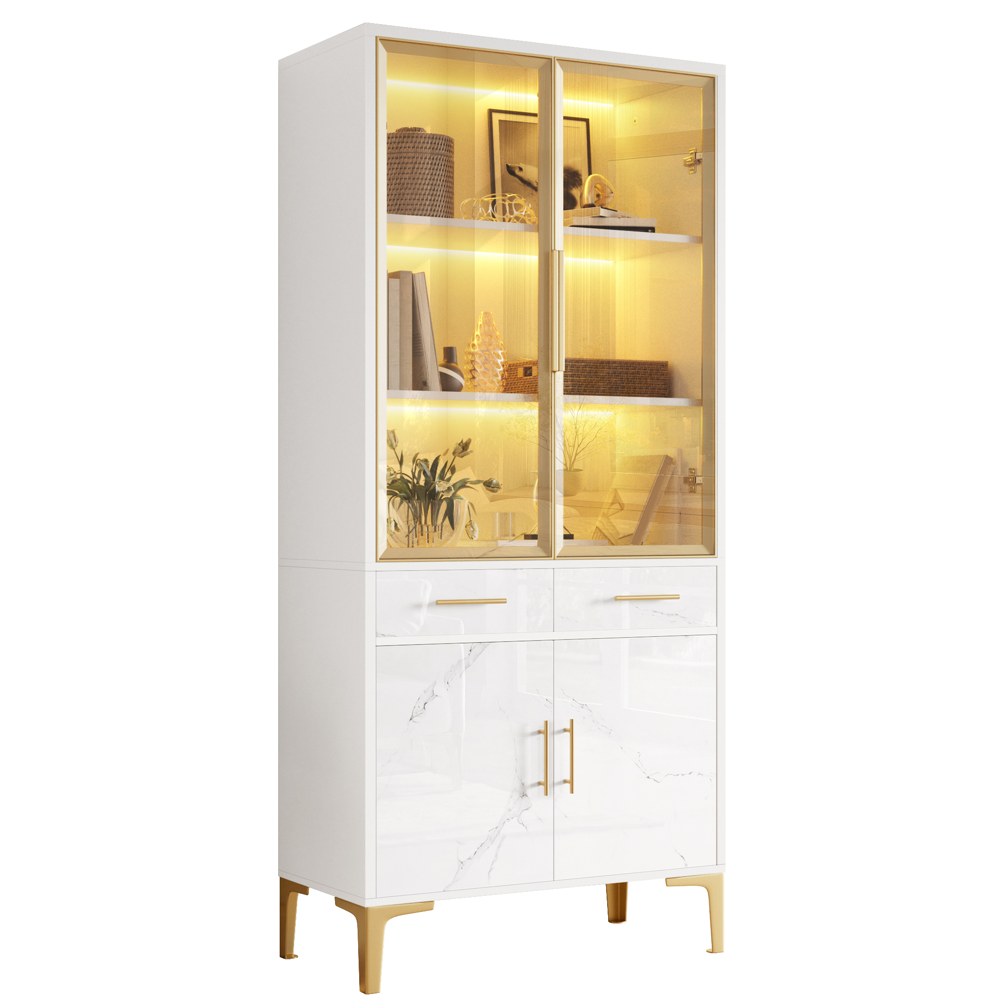 Hochschrank, Vitrine, Anrichte, Sideboard, Esszimmerschrank, Wohnzimmerschrank, Hochvitrine  Glastür