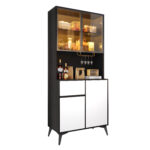 Tall cabinet, display cabinet, sideboard, credenza, dining room cabinet, living room cabinet, black-