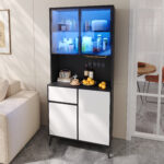 Tall cabinet, display cabinet, sideboard, credenza, dining room cabinet, living room cabinet, black- - Image 3
