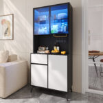 Tall cabinet, display cabinet, sideboard, credenza, dining room cabinet, living room cabinet, black- - Image 4