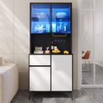 Tall cabinet, display cabinet, sideboard, credenza, dining room cabinet, living room cabinet, black- - Image 5