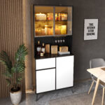 Tall cabinet, display cabinet, sideboard, credenza, dining room cabinet, living room cabinet, black- - Image 6