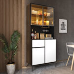 Tall cabinet, display cabinet, sideboard, credenza, dining room cabinet, living room cabinet, black- - Image 7